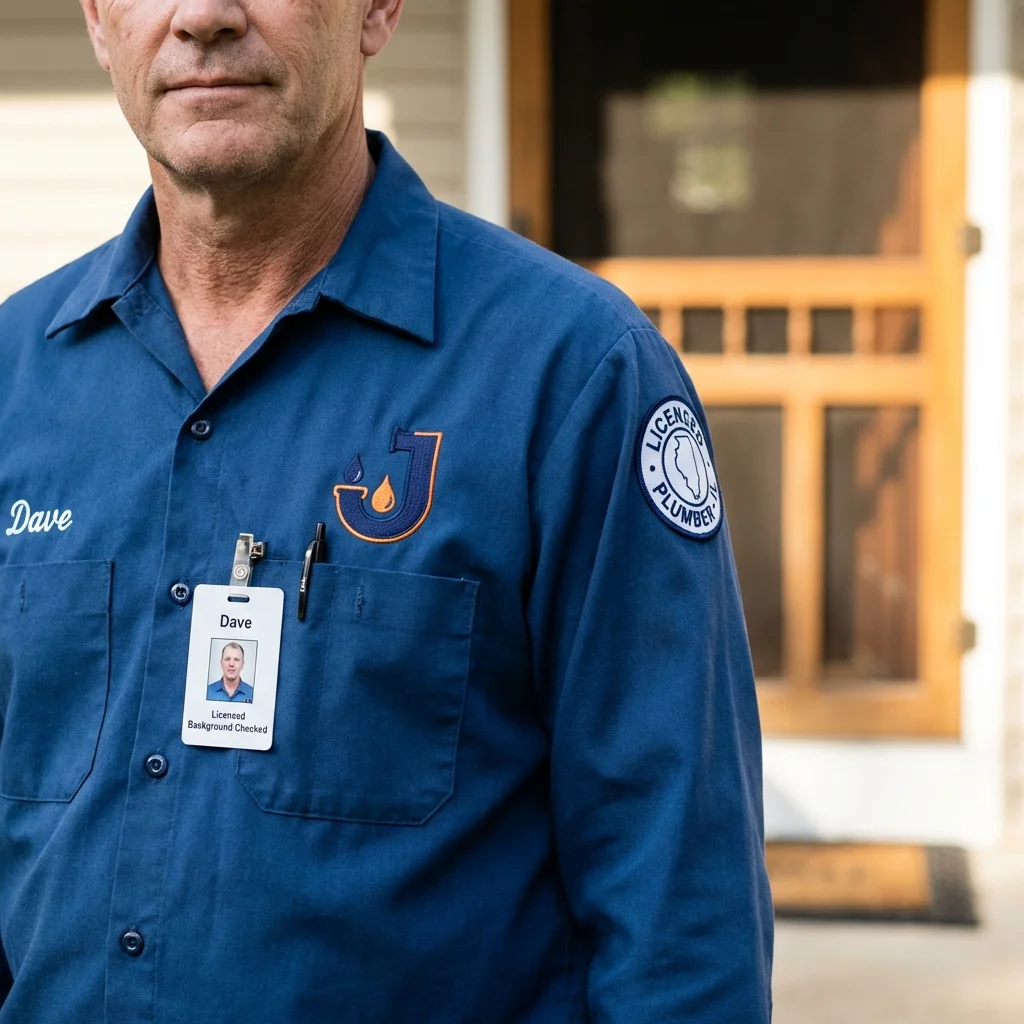 Licensed plumber showing ID badge in Blue Island, IL