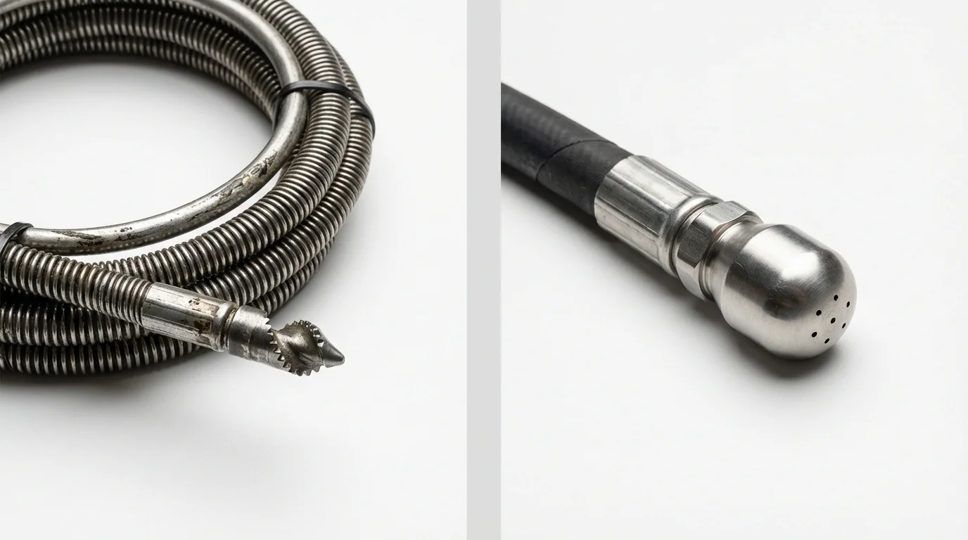 Drain snake cable and hydro jetting nozzle used for drain cleaning in Blue Island, IL