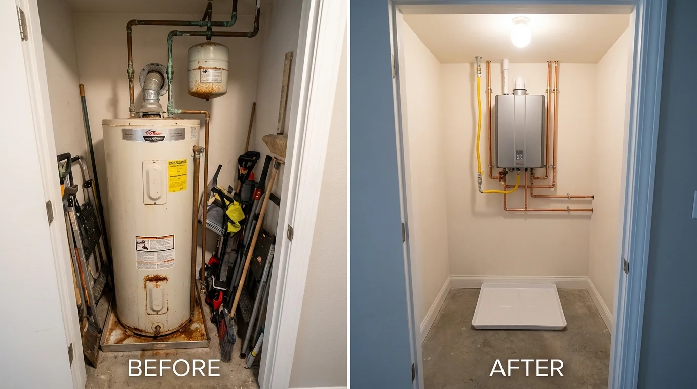 Tank water heater versus wall-mounted tankless unit comparison for Blue Island, IL homeowners