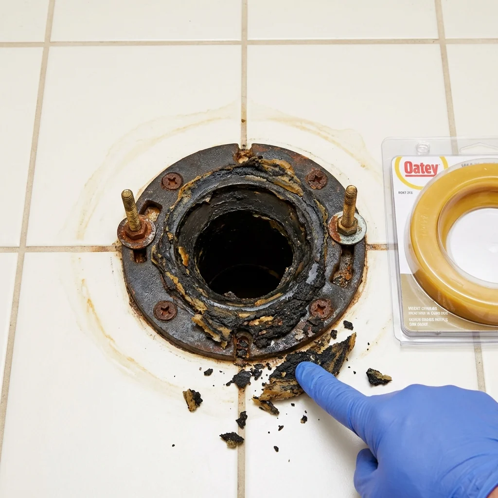 Failed wax ring showing water seepage at the base of a toilet in a Blue Island, IL home